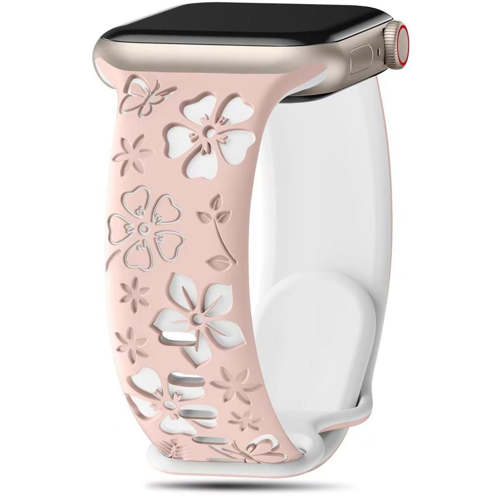 Силиконовый ремешок для Apple iWatch с 3D-резьбой и лазерной гравировкой в виде цветов