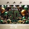 1pc 2D flat banner for 50th birthday Party banner decoration - Sparkling gold and green polyester background with balloons