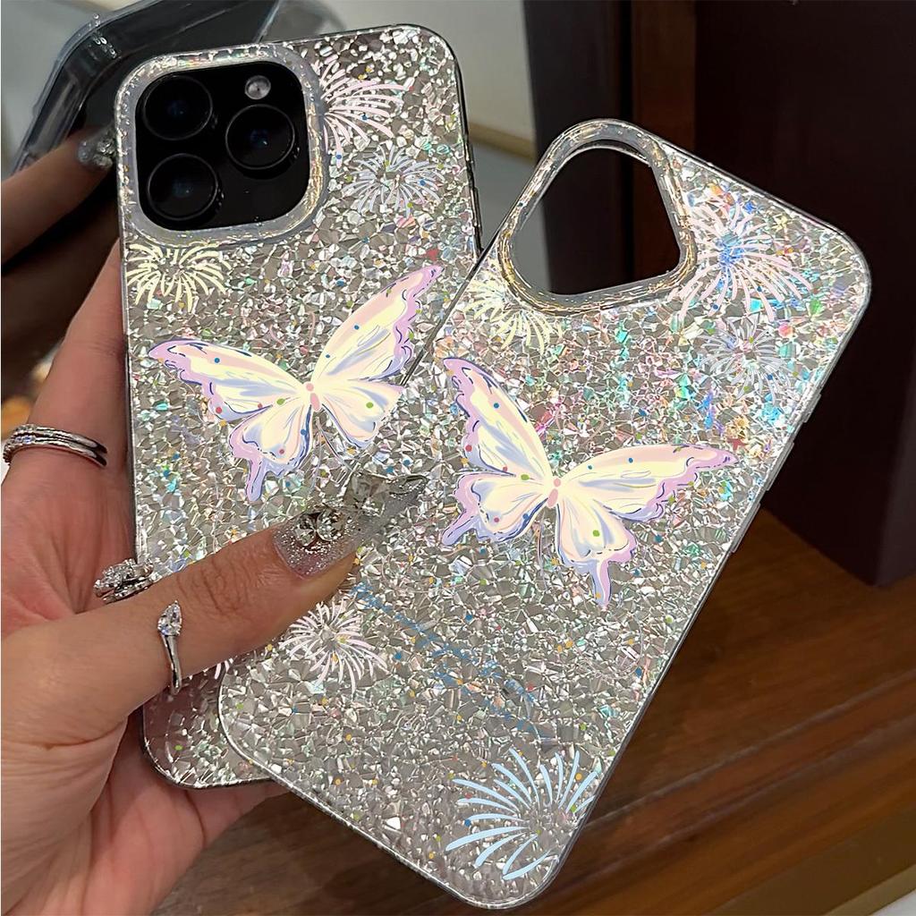 Акриловая задняя панель и ТПУ бампер для iphone Air 18 Pro Max 17 Pro XR 13 12 16 Plus 11 15 14 XS Max Цветной бабочка и фейерверк hone Чехол Ударопрочный чехол