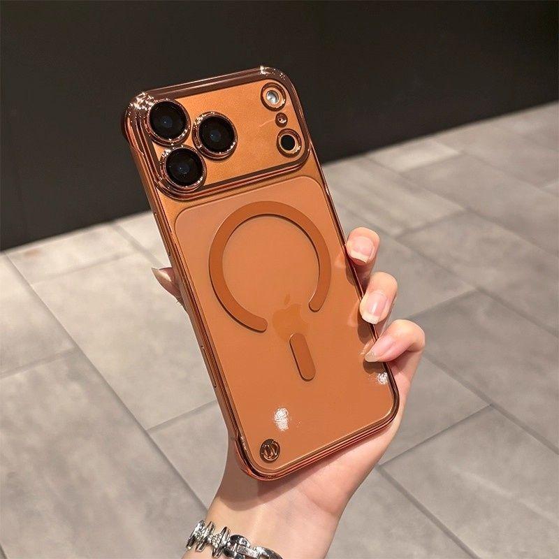 Оранжевый магнитный чехол для iPhone Hermes: Безрамочный дизайн с гальваническим покрытием, Защита от падений для iPhone 14/15/16, Подходит для Apple 17 Pro Max.