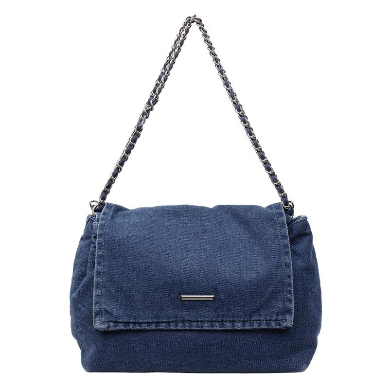 Denim bag women's large capacity 2025 new retro versatile chain shoulder messenger bag class commuter tote bag