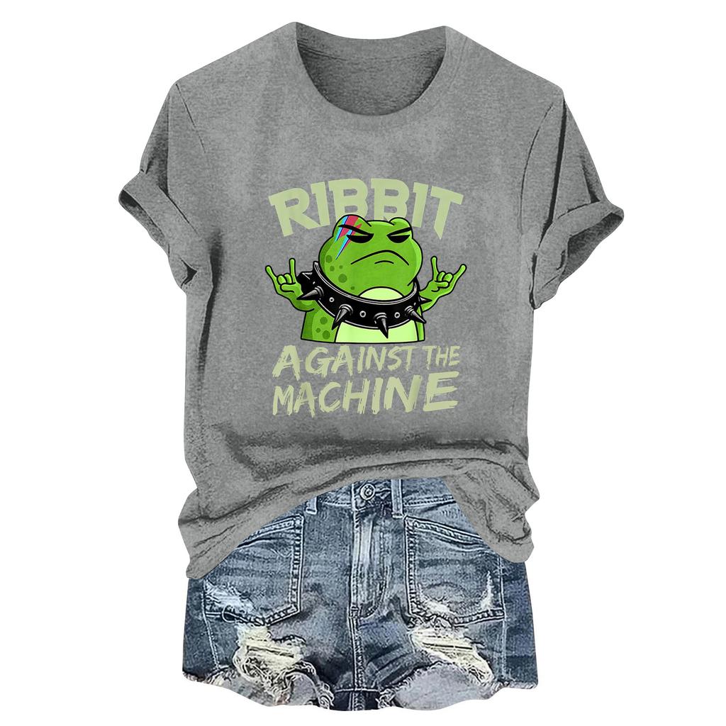 Женская модная повседневная футболка-пуловер с принтом, круглым вырезом и короткими рукавами