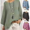 Women's Blouse Solid Color Plus Size Cotton and Linen Round Neck Raglan Sleeve Nine-point Sleeve Blouse