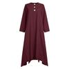 Womens Muslim Dress Islamic Clothing Long Sleeve Round Collar Solid Color Maxi Dresses Plus Size S-5XL