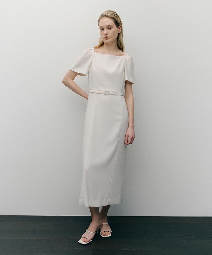 Ia Tuck Sleeve Belted Dress (Ivory)