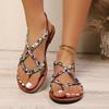Fashion Floral Printing Flat Sandals for Women Summer 2025 New Lightweight Slip On Beach Shoes Woman Braided Band Bohemian Sandals