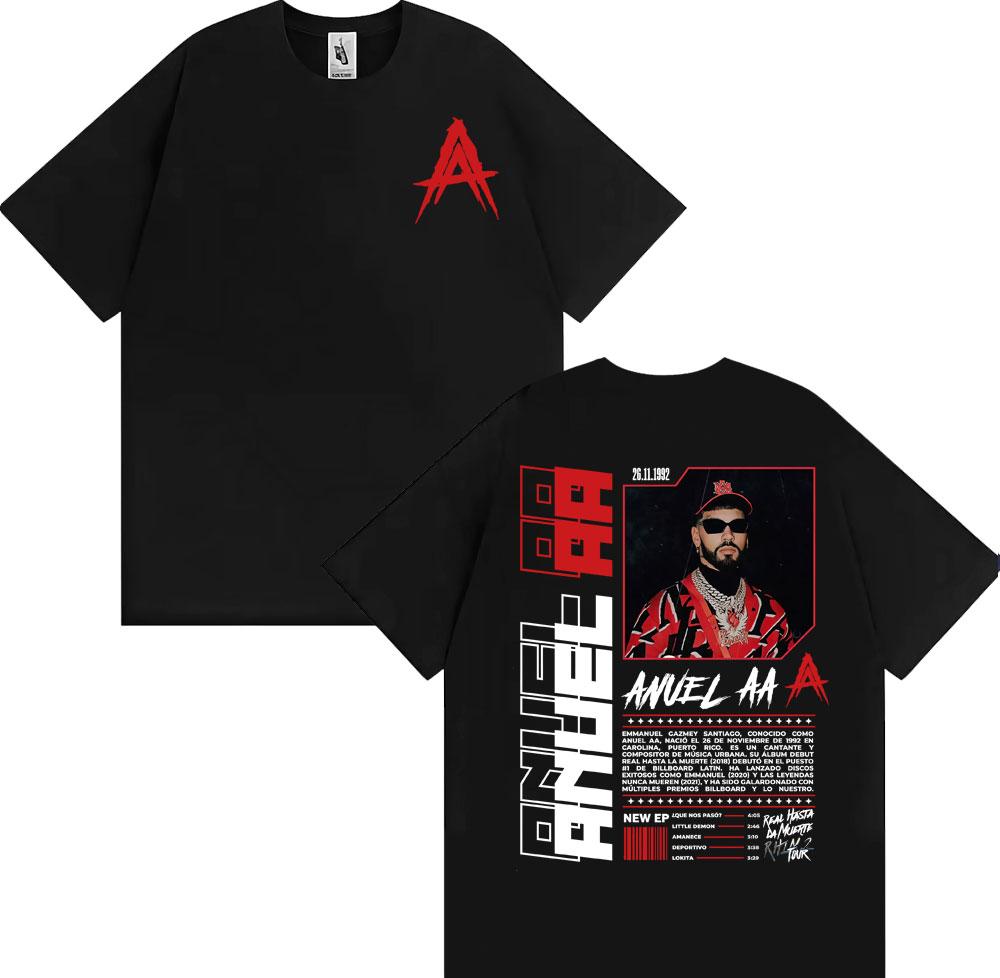 Rapper Anuel AA Rhlm 2 Album 2026 Tour Tshirts Men Women Fashion Hip Hop High Street T Shirt Cotton ONeck Short Sleeve Tshirt