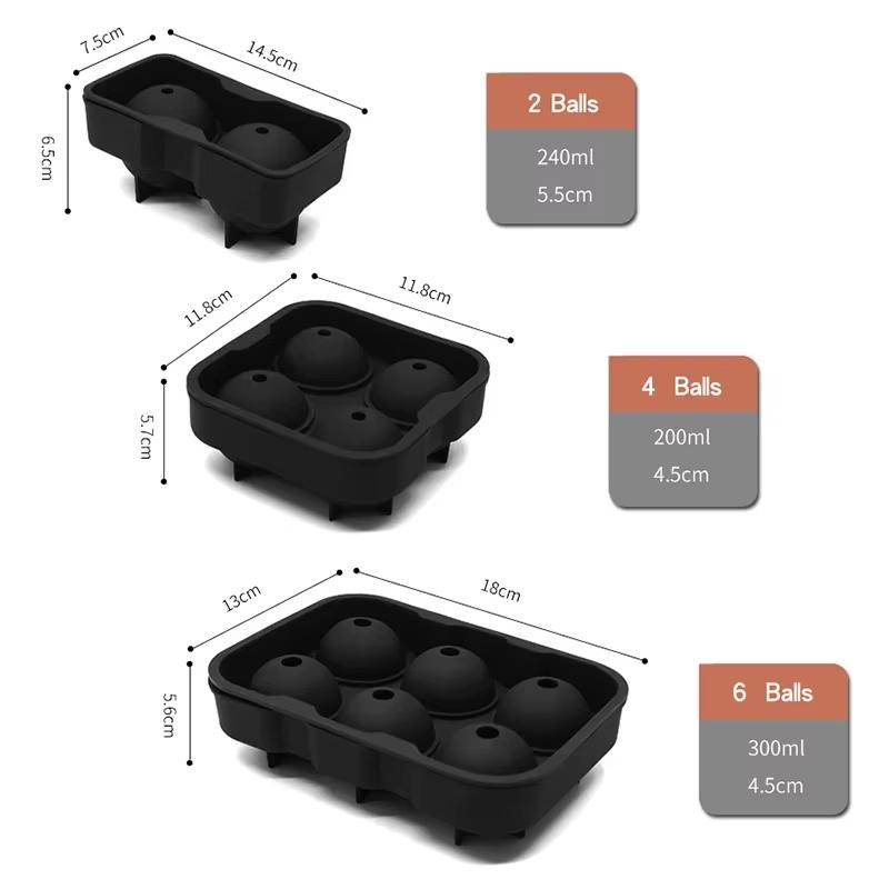 2/4/6 Spheres Ice Ball Maker Mold Food Grade Silicone Ice Cream Mold Easy Release Ice Cube Tray For Cocktails Whiskey Cold Drink