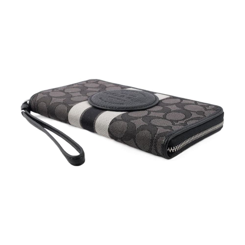 Coach Кошелек Dempsey 18 с круглым логотипом, полосками, жаккардом, фактурной кожей, женский, черный C9073-SVRT6