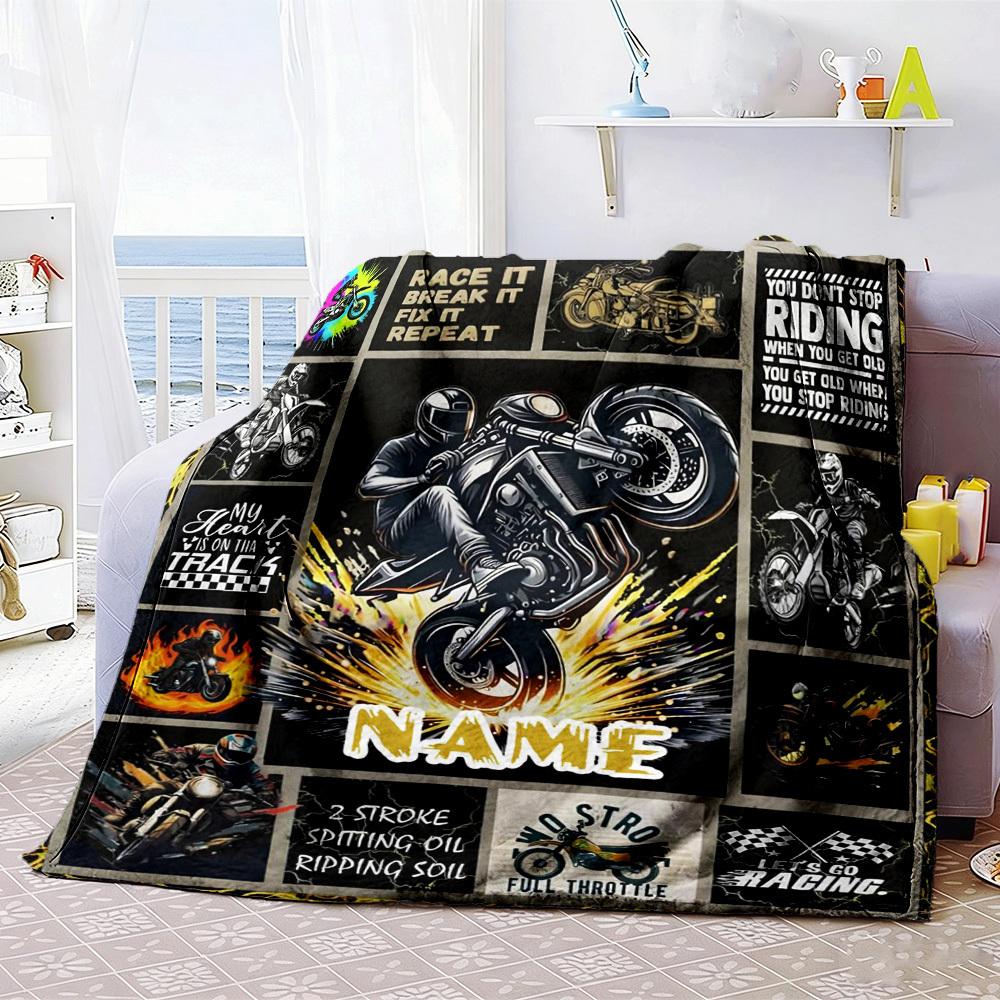 Motorcycle Racing Customize Your Name Home Blanket Comfortable Soft Lightweight Multiseasonal Blanket For Picnics Sofas Offices Beds Living Rooms And
