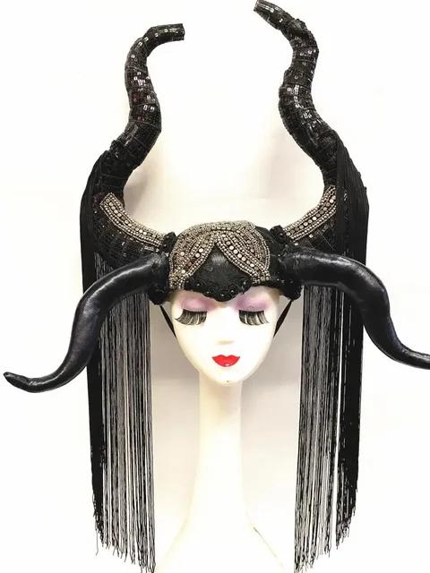 Halloween cosplay Horns Tassel exaggerated headdress DJ Catwalk show Punk Horn Armor cap Demon look Anime Shofar Carnival Gifts
