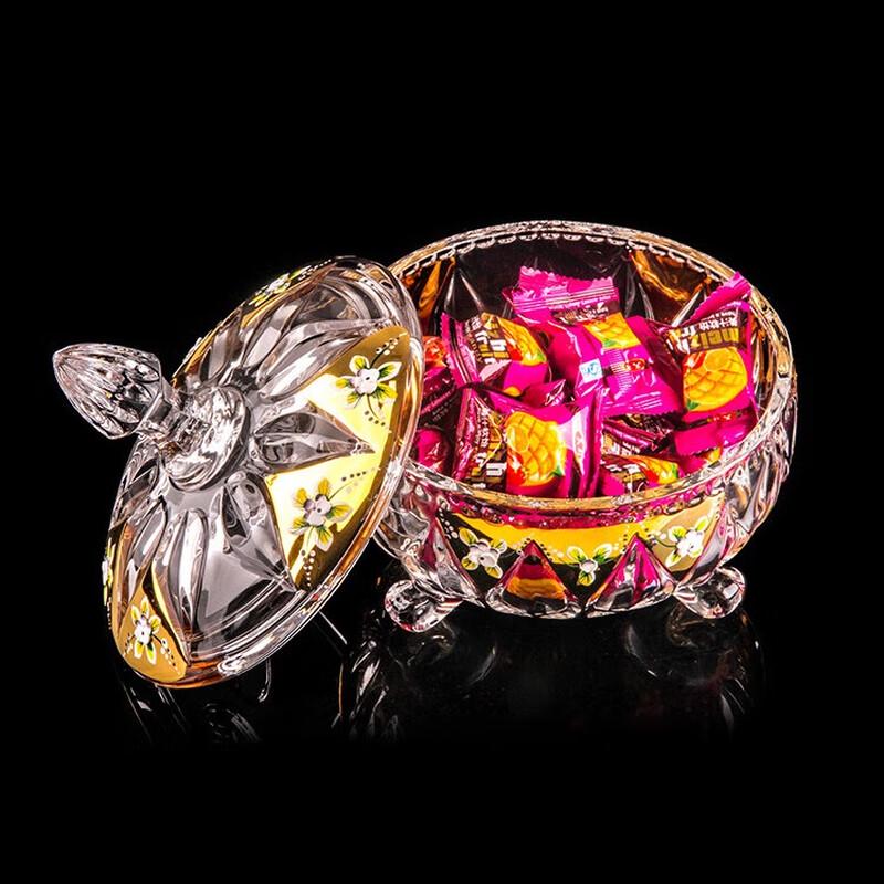 European Crystal Glass Enamel Flower Candy Box