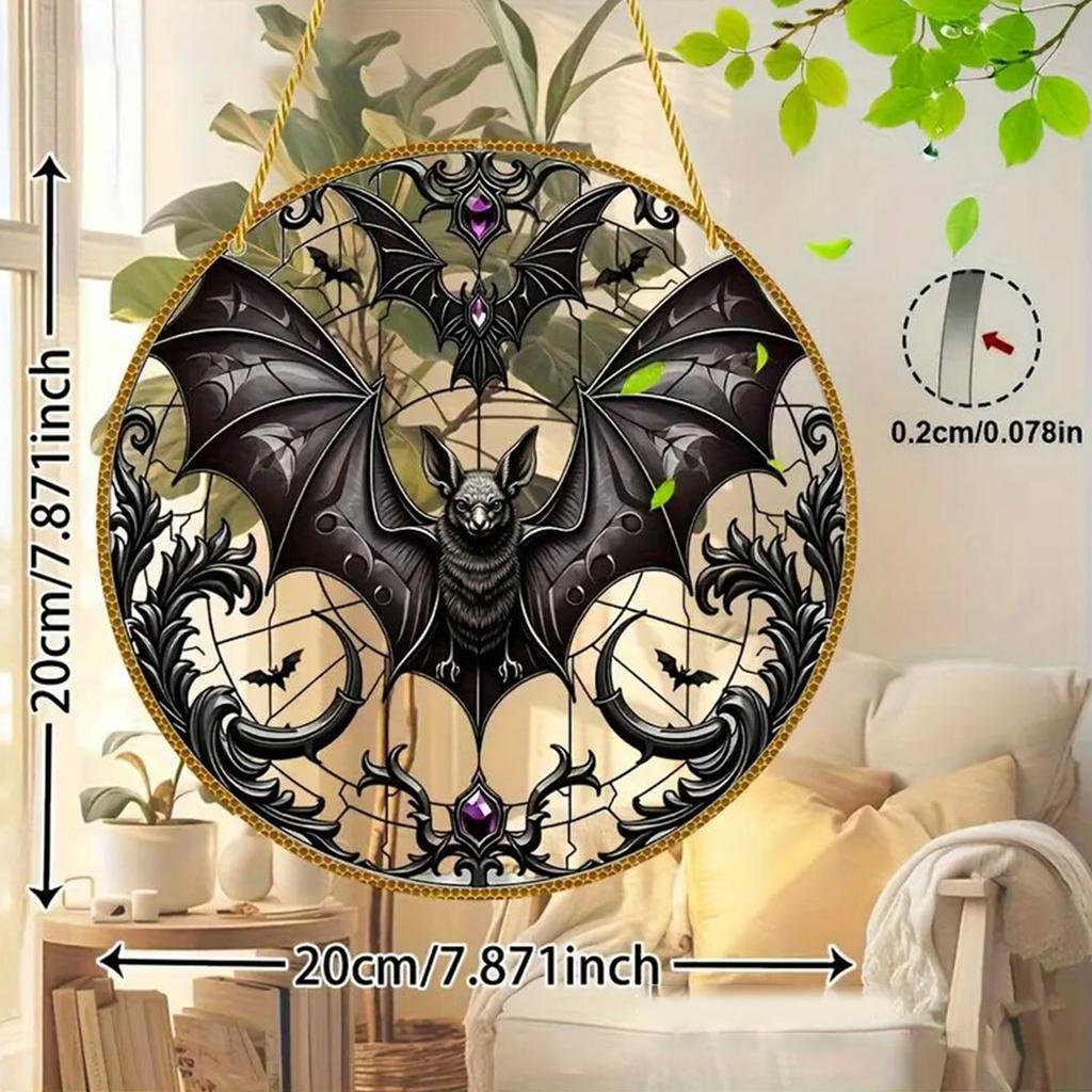 Bat Stained Glass Suncatcher Window Hanging Decoration Halloween Gothic Bat Glass Ornament for Window Home Kitchen