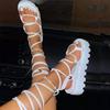 Woman's Fashion Sexuality Sandals 2024 Summer New Flat Heel Thick Base Height Increasing Roman Style Cross Strap Women Shoes