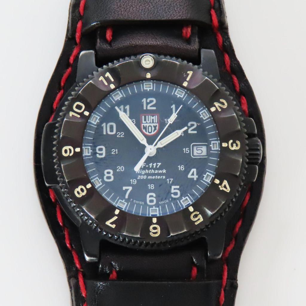 Б/у Отличное состояние, рабочие, Мужские кварцевые часы LUMINOX F-117 NIGHTHAWK СЕРИИ 3400 Luminox Nighthawk с ремешком из натуральной кожи коровы цвета седла