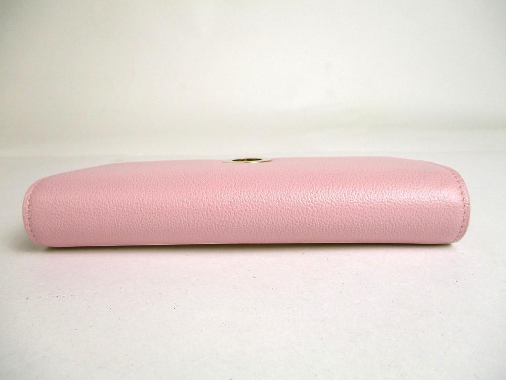 Подлинный BVLGARI Светло-розовый кремовый кожаный кошелек-конверт с золотой фурнитурой Continental #a440 Восстановленный