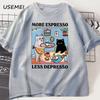 More Espresso Less Depresso Black Cat Tshirt Unisex Unisex Funny Coffee Cat T Shirt Casual Summer Cotton Short Sleeve Tshirt Tops