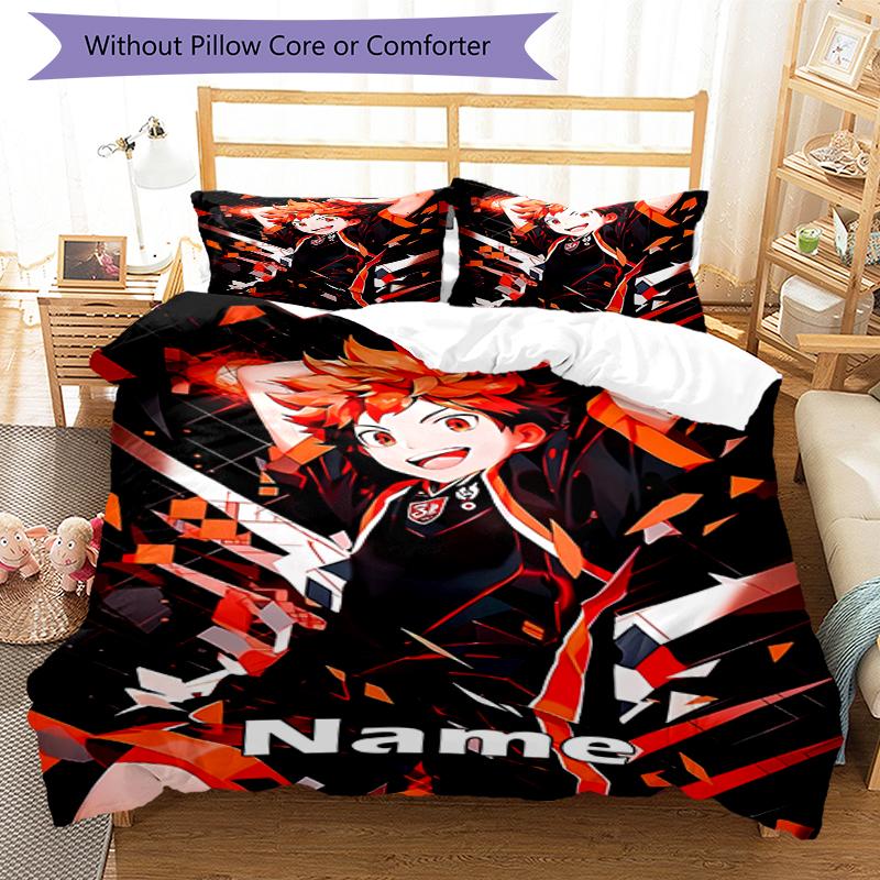 3 шт. Индивидуальный набор постельного белья Haikyu с именем Застежка на пододеяльнике Включает 1 пододеяльник и 2 наволочки, Мягкий и удобный для всех сезонов.