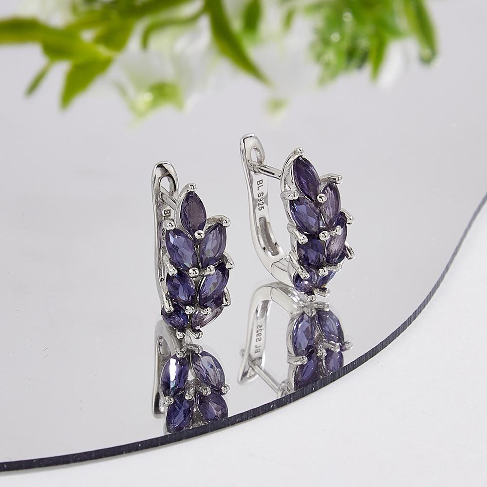 Bolaijewelry 925 Sterling Silver Light Luxury Iolite Natural Gemstone Earrings for Women's Anniversary Gift