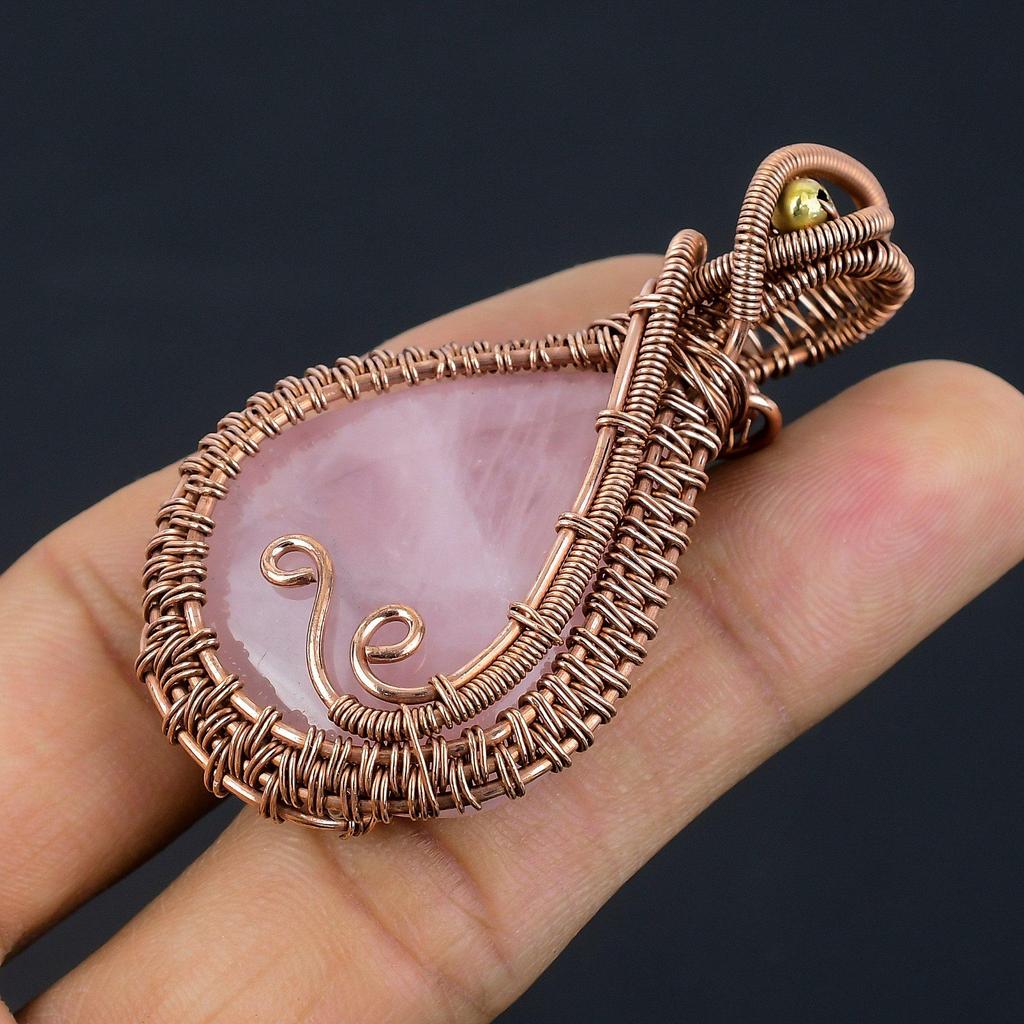 Rose Quartz Jewelry, 999 Copper Wire Wrapped Pendant Handmade Gemstone Jewelry, Gifts For Wife Brand New Pendant