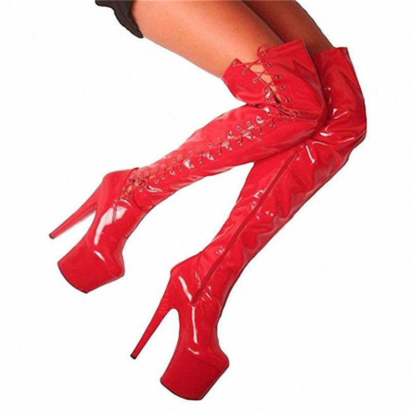 23 см сексуальные туфли на высоком каблуке для танца на пилоне из лакированной кожи без каблука, водонепроницаемые, модельные женские сапоги для подиума