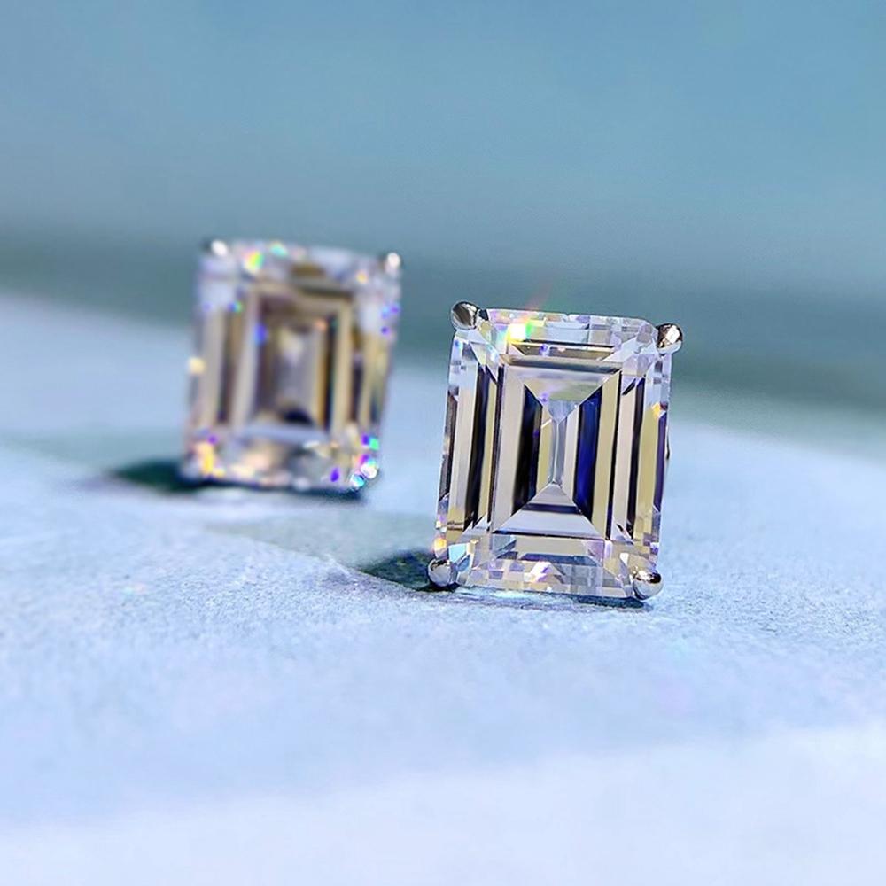 18k White Gold 8 *10mm Sapphire Gemstones Stud Earrings For Women Engagement Gift 925 Sterling Silver Jewelry