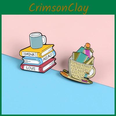Элегантная брошь из сплава в виде книги и кофейной кружки с красочной эмалью для любителей моды