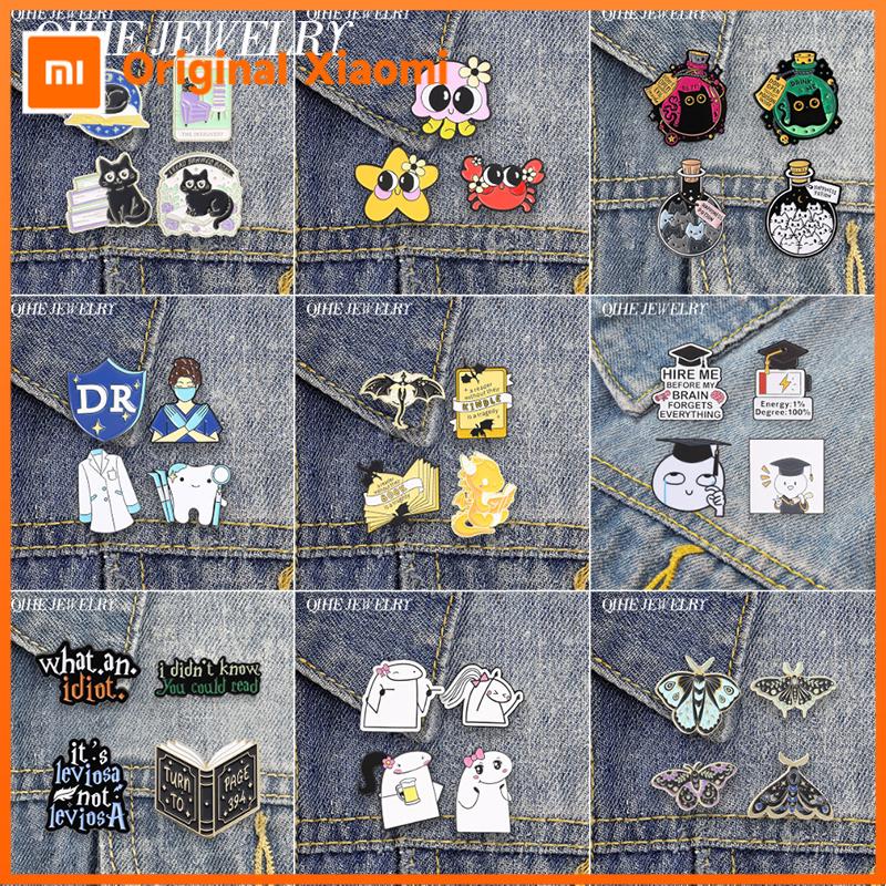 Xiaomi 3-4Pcs/Set Fantasy Novel Black Dragon Enamel Pin Vintage Sewing Machine Wizard Magic Cat Mystical Moth Butterfly Brooch Jewelry