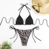 2025 Zebra Stripe Halter Bikini Three-Piece Swimsuit