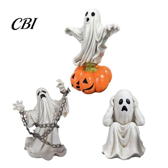 Micro Landscape Landscaping Accessories Halloween Ghost Figurine, Resin Miniature Chain Ghost, Face-Palm Pumpkin Dessert Table Decor Cute Spooky