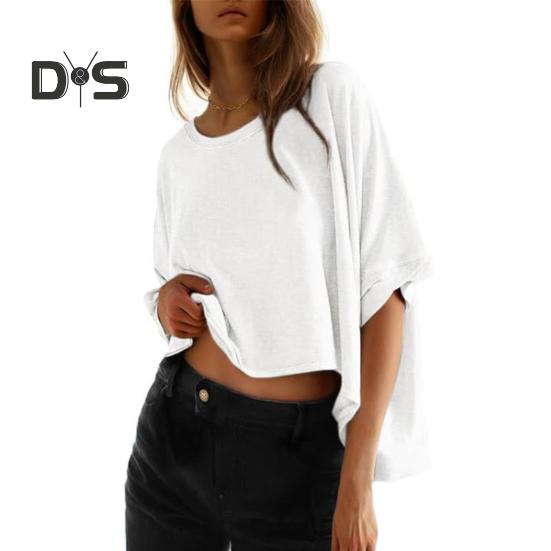 Женская летняя футболка с круглым вырезом и рукавом «летучая мышь», свободный крой, однотонная летняя повседневная футболка-пуловер, топы на каждый день