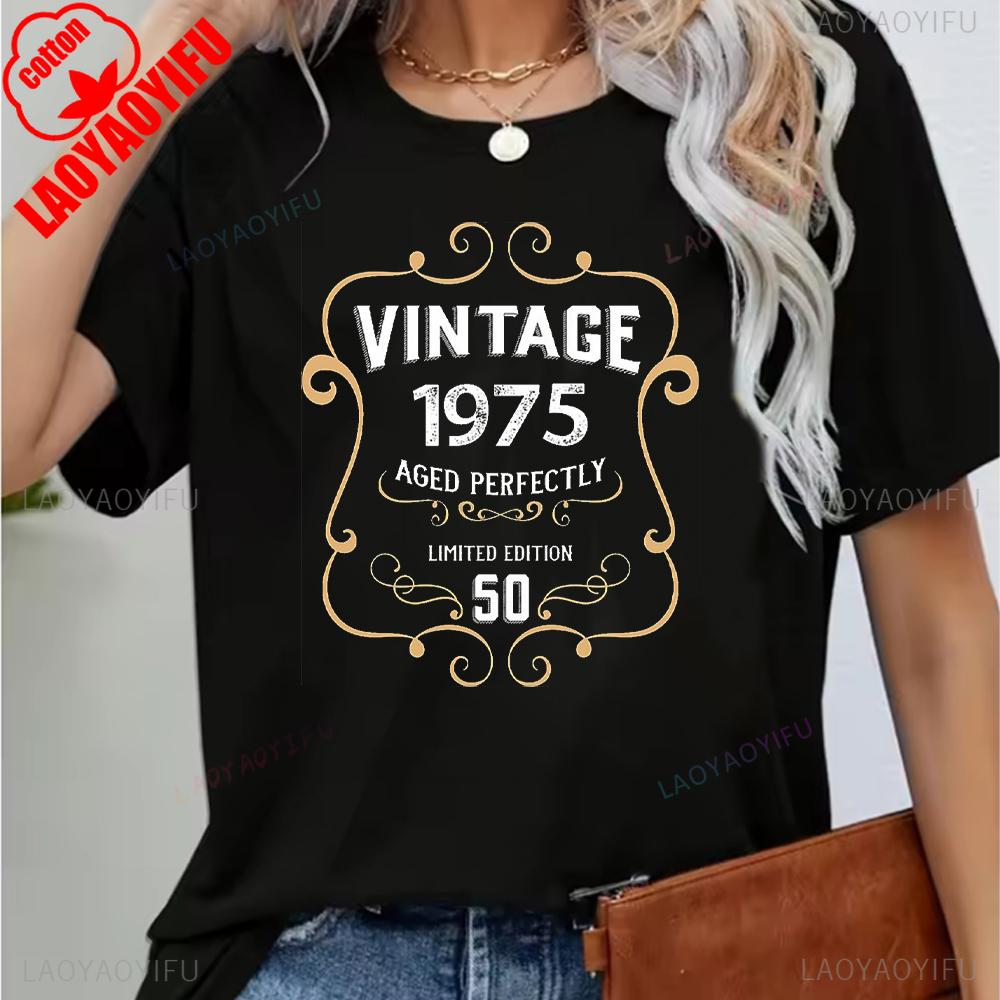 Vintage 1975 Funny 50Th Birthday Gifts 50 Years Old Retro Print TShirt Short Sleeve Crew Neck Casual Top for Summer Spring