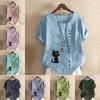 Women's Fashion Cats and Butterflies Prined Short Sleeve T-shirt Loose Cotton Shirt Casual Loose Summer Blouse Tops Plus Size