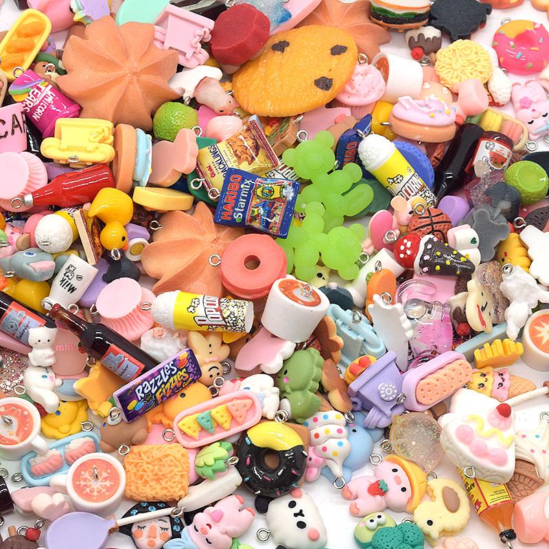 100/200/300pcs Random Mix Animal Food Resin Charms Bulk Wholesale Coffee Cup Bottle Charm For Earring Phone Chain Diy Jewelry