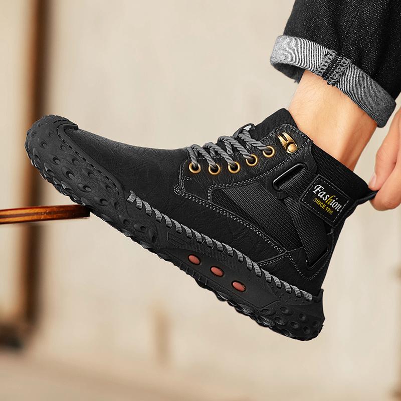 Ручная строчка Кожаные мужские ботинки Спилок Повседневная кожаная обувь Мужские ботильоны