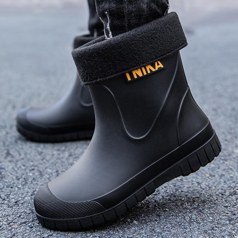 Мужские резиновые сапоги нескользящие средние бархатные теплые резиновые сапоги модные износостойкие резиновые сапоги комплект водонепроницаемые для рыбалки на открытом воздухе водные туфли