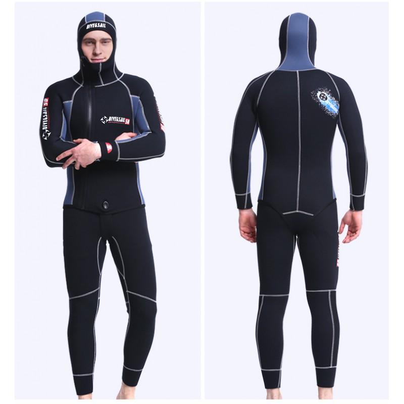 Diving Suit Men's 5MM Long-sleeved Split Hooded Thick Warm Two-piece Wet Snorkeling Surfing