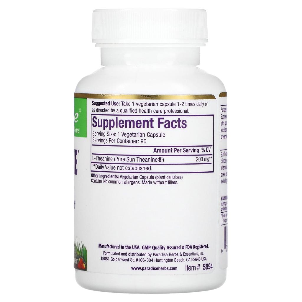 Paradise Herbs Sun Theanine, 200 Mg, 90 Veggie Capsules