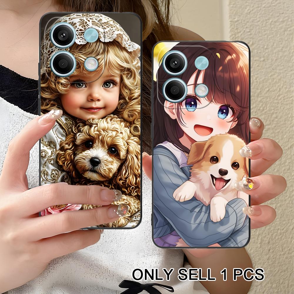 Чехол для мобильного телефона Xiaomi Redmi Note 14 13 12 11 S Pro Plus 4G 5G, матовый TPU, с рисунком девочки и щенка, цветной