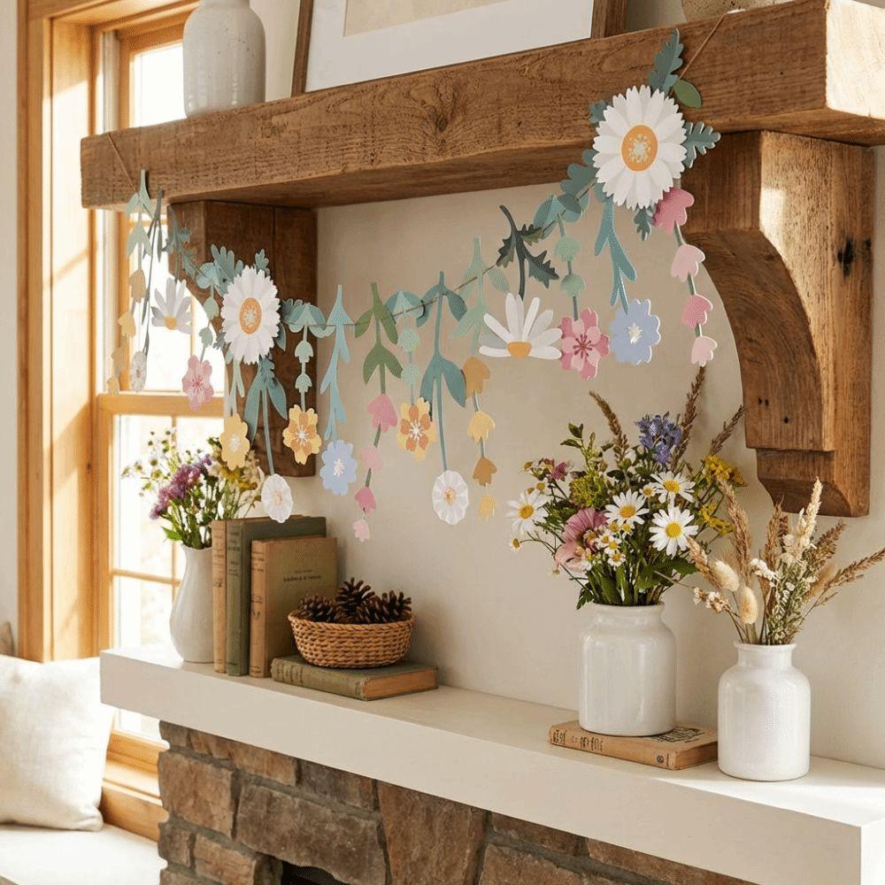 Floral Leaf Flower Leaves Garland Double Sided Happy Birthday Banner Room Decoration