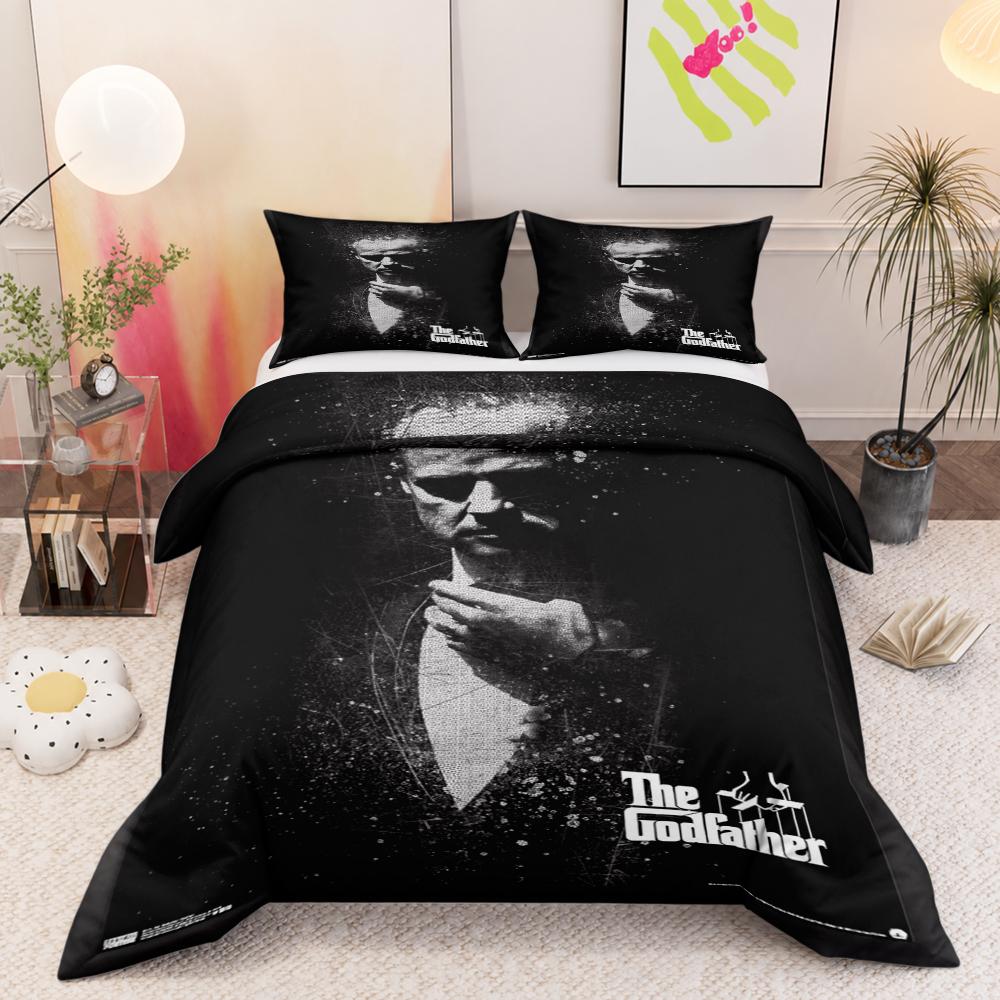 3-Piece Quilt Cover Set with 2 Pillowcases - The Godfather Classic Movie Black White Vintage Poster for Dorm Room Decor
