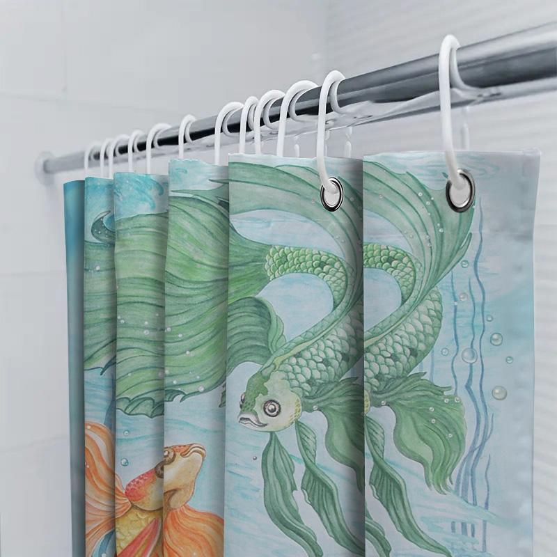 Художественная шторка для душа с дизайном рыбок и яркими цветами, идеально подходит для декора ванной комнаты