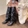 Fashion Western Cowboy Boots Women Fashion Slip-on Long Pipe Boots Female Sexy Thin High Heels Boot Trend Pointed Toe Knee High Boots