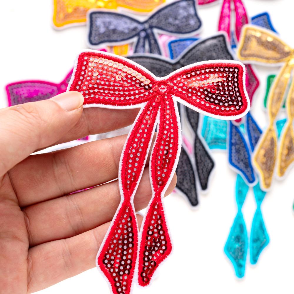 Multi-Colored Sequined Bow Long Bow Tie Embroidered Cloth Sticker Computer Embroidered Shoes Bag Clothes Sticker
