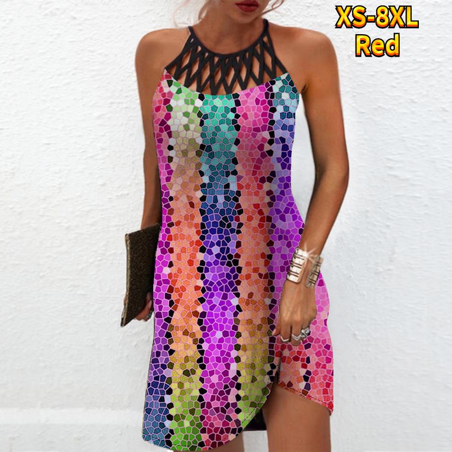 Летнее модное сексуальное платье без рукавов, мягкое повседневное платье с 3D разноцветной текстурой и принтом, платье на бретельках без рукавов, летнее платье на подтяжках