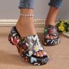 On A Wedge Flock Big Size Female Shoes Slippers Women Summer Low Med Slides Classics Rome Embroider Rubber Hoof Heels Fabri