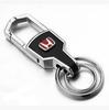 Diamond-Studded Metal & Leather Car Keychain with Double-Sided Logo