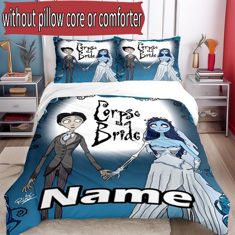 3pcs Duvet Cover Set (1*Duvet Cover + 2*Pillowcase, Without Core), Custom Name Corpse Bride Pattern Bedding Set, Home Bedroom Decor Gift
