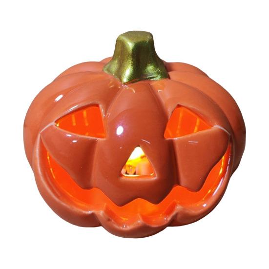 Light Up Halloween Decoration Ceramic Carved Pumpkin Skull Bat Figurine