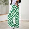 Женские брюки с высокой талией, эластичные, клетчатые, широкие, повседневные брюки свободного кроя, повседневная одежда для работы и отдыха